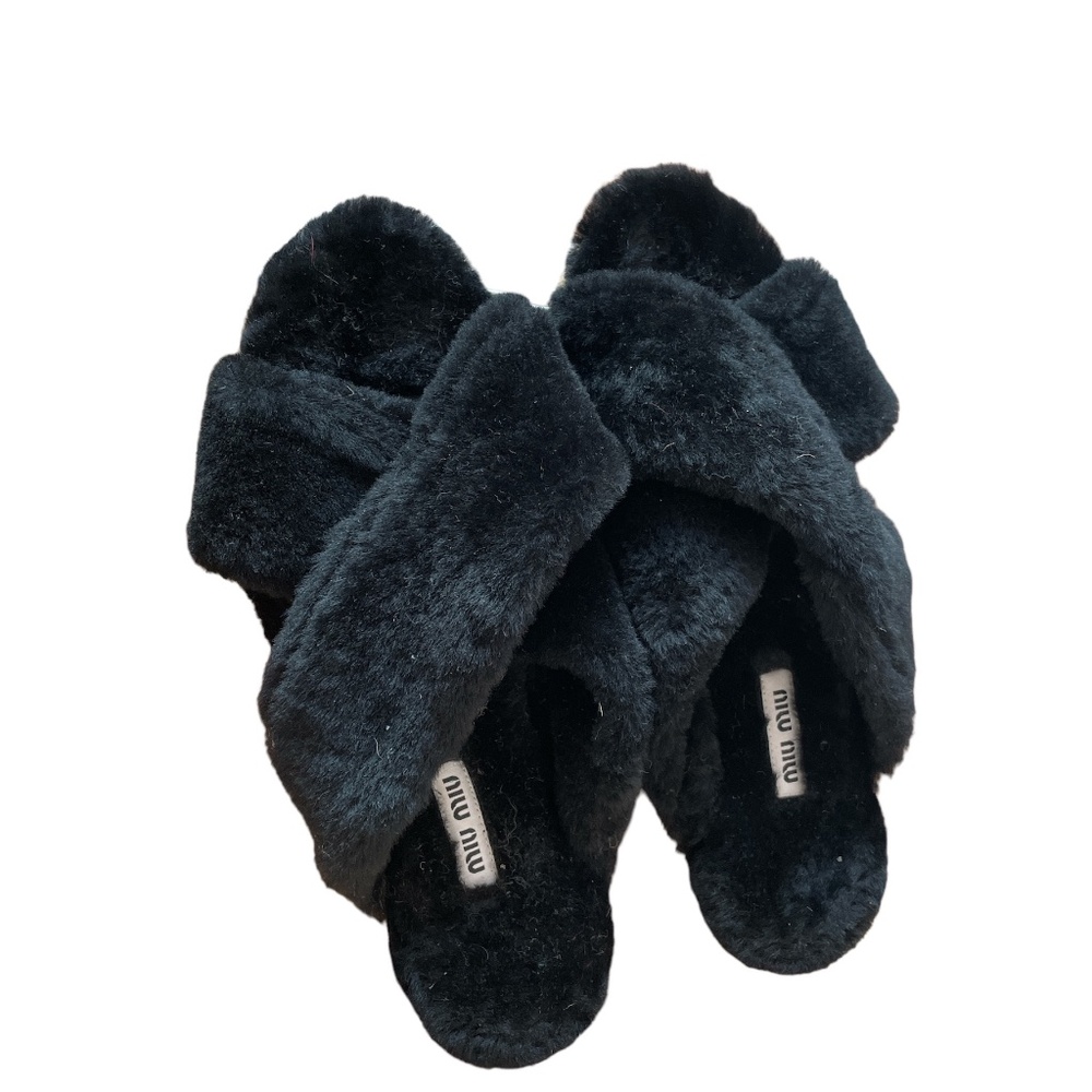 MiuMiu Platform black Fuzzy Espadrilles